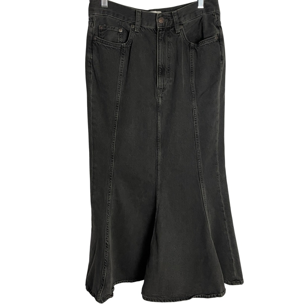 COS Womens Paneled Mermaid Maxi Skirt Size 6 Black Denim Flared Boho Western